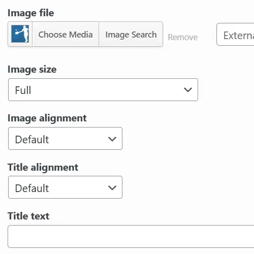 Buxmont Pickleball Club WordPress admin showing settings for SiteOrigin image widget with fields for image size, alignment, and title text. The interface is simple and user-friendly.