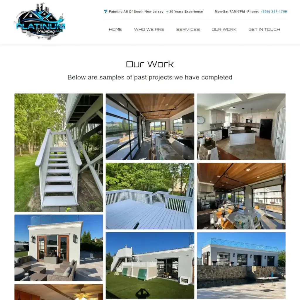 Platinum Painting LLC website photo gallery page screenshot of past work.