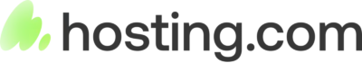 Hosting.com logo featuring a green abstract shape on the left and the text "hosting.com" in black.
