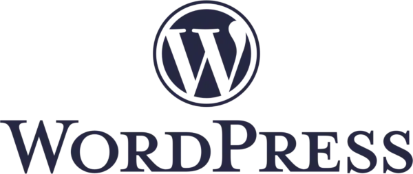WordPress logo featuring a stylized, dark blue 'W' inside a circle above the word 'WordPress'.