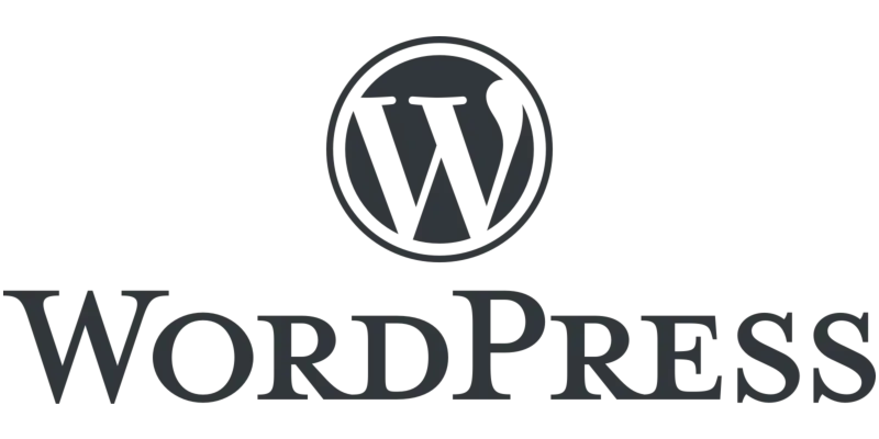 WordPress logo featuring a stylized, dark gray 'W' inside a circle above the word 'WordPress'.